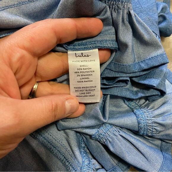 NWOT Lulus Darling Time Blue Chambray Handkerchief Midi Dress With Pocke… - Picture 7 of 9